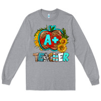 Heather Grey a+ teacher apple Long Sleeve Tee - BundleAndBundleShop