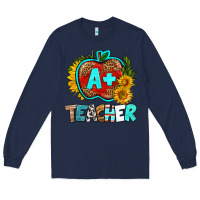 Navy a+ teacher apple Long Sleeve Tee - BundleAndBundleShop