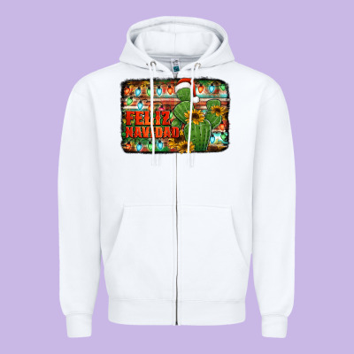 Feliz Navidad Merry Christmas Cactus Zipper Hoodie Designed By Jasminsmagicworld