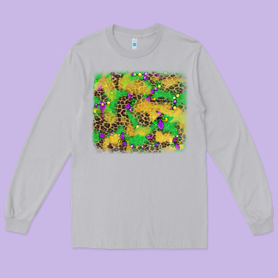 Mardi Gras Fleur De Lis And Leopard Background Long Sleeve Tee Designed By Adodesignshop