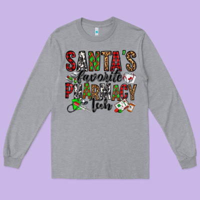 Santa's Favorite Pharmacy Tech Long Sleeve Tee Designed By Jasminsmagicworld