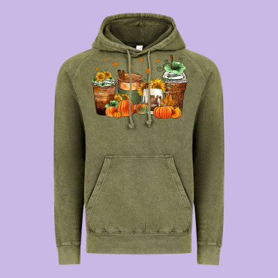 Fall Coffee Cups Vintage Hoodie Designed By Zillion Design Studio