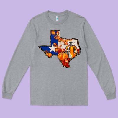 Texas Map Fall Long Sleeve Tee Designed By Jahusdesignshop
