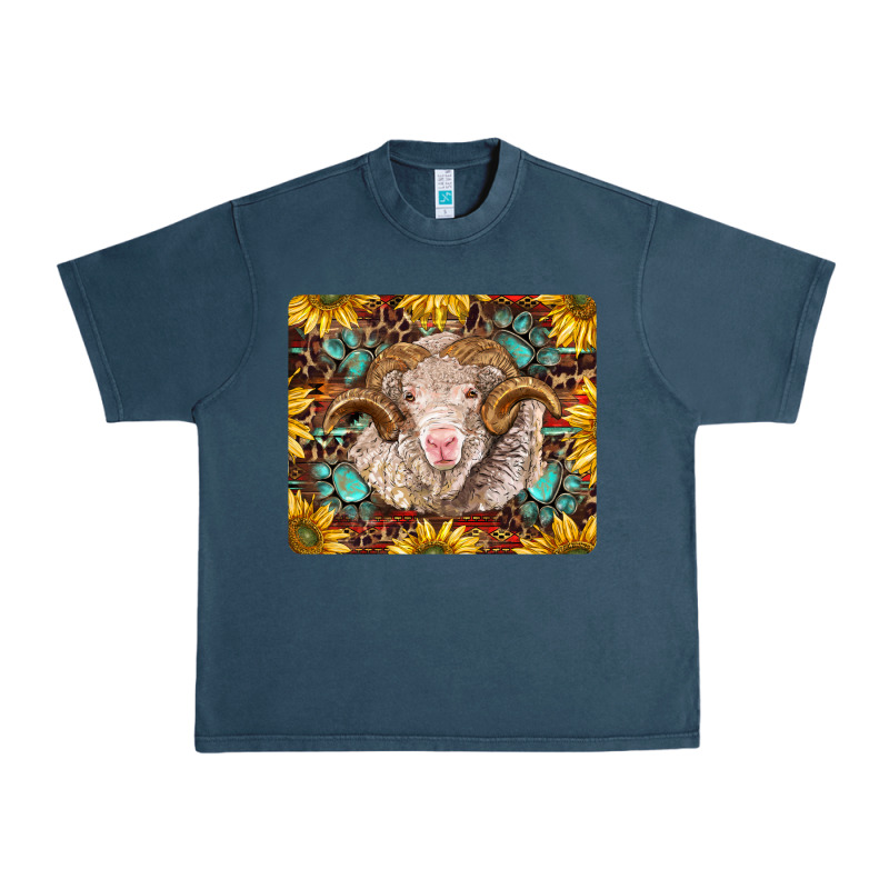 Merino Ram With Sunflowers And Gemstone Mousepad Urban Heavy Tee by BarkalooDesign | Teevron
