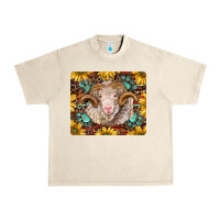 Sandshell merino ram with sunflowers and gemstone mousepad Urban Heavy Tee - BarkalooDesign