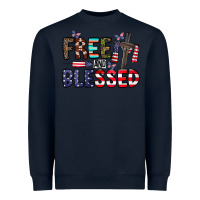 Navy free and blessed Heavyweight Sweatshirt - CowhideDigitalArt