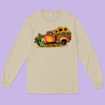 Sunflower Truck Long Sleeve Tee Designed By Jahusdesignshop