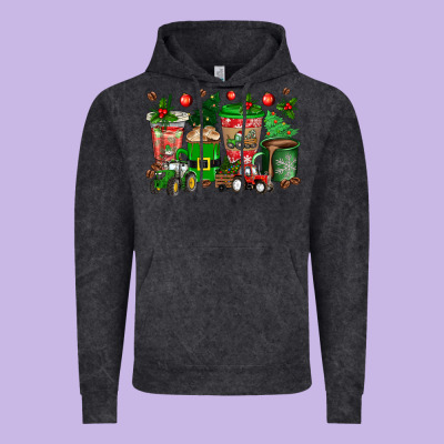 Christmas Tractor Coffee Cups Vintage Hoodie Designed By Texasbilliewilder