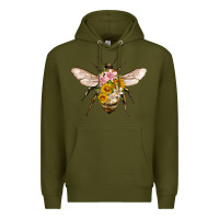 Army Green bee with flowers Premium Hoodie - Artiststas