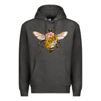 Charcoal Heather bee with flowers Premium Hoodie - Artiststas