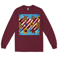 Burgundy western star with sunflower seamless pattern Long Sleeve Tee - BundleAndBundleShop
