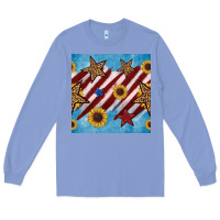 Colony Blue western star with sunflower seamless pattern Long Sleeve Tee - BundleAndBundleShop