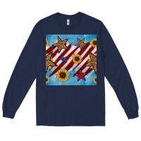 Navy western star with sunflower seamless pattern Long Sleeve Tee - BundleAndBundleShop