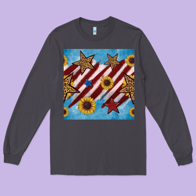 Western Star With Sunflower Seamless Pattern Long Sleeve Tee Designed By Bundleandbundleshop
