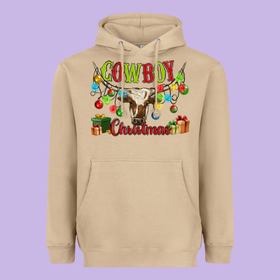 Cowboy Christmas Heavyweight Hoodie Designed By Maliassmallbusiness