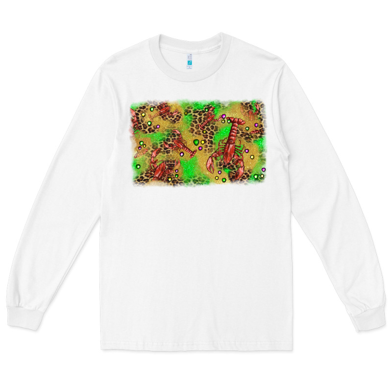 Mardi Gras Crawfish And Glitter Background Long Sleeve Tee by AdoDesignShop | Teevron