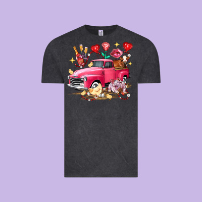 Valentine's Day Truck Farm Animals Vintage Tee Designed By Fadigitalartstudio