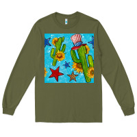 Army Green 4th of july cacti seamless pattern Long Sleeve Tee - BundleAndBundleShop