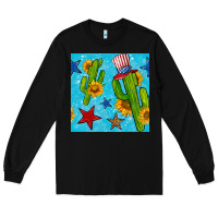 Black 4th of july cacti seamless pattern Long Sleeve Tee - BundleAndBundleShop