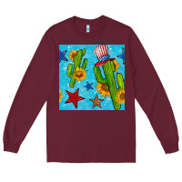 Burgundy 4th of july cacti seamless pattern Long Sleeve Tee - BundleAndBundleShop