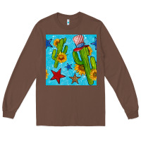 Chestnut 4th of july cacti seamless pattern Long Sleeve Tee - BundleAndBundleShop