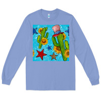 Colony Blue 4th of july cacti seamless pattern Long Sleeve Tee - BundleAndBundleShop