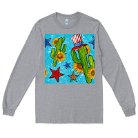 Heather Grey 4th of july cacti seamless pattern Long Sleeve Tee - BundleAndBundleShop