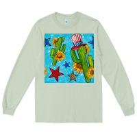 Matcha 4th of july cacti seamless pattern Long Sleeve Tee - BundleAndBundleShop