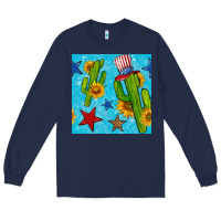 Navy 4th of july cacti seamless pattern Long Sleeve Tee - BundleAndBundleShop