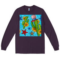 Plum 4th of july cacti seamless pattern Long Sleeve Tee - BundleAndBundleShop