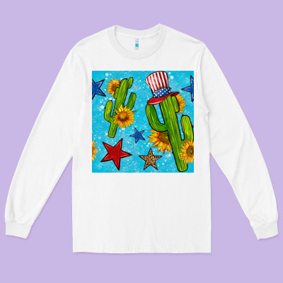 4th Of July Cacti Seamless Pattern Long Sleeve Tee Designed By Bundleandbundleshop