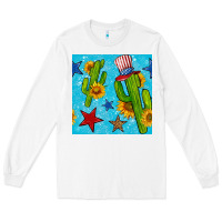 White 4th of july cacti seamless pattern Long Sleeve Tee - BundleAndBundleShop