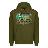 Army Green bee kind with sunflower and leopard background Premium Hoodie - Artiststas