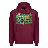 Burgundy bee kind with sunflower and leopard background Premium Hoodie - Artiststas