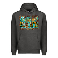Charcoal Heather bee kind with sunflower and leopard background Premium Hoodie - Artiststas