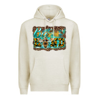 Oatmeal Heather bee kind with sunflower and leopard background Premium Hoodie - Artiststas