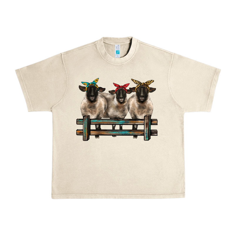 3 Sheeps Suffolk Ewe With Bandanas And Fence Urban Heavy Tee by BarkalooDesign | Teevron