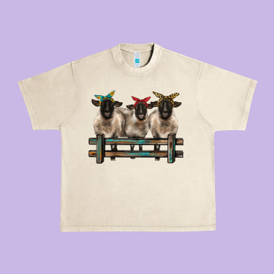 3 Sheeps Suffolk Ewe With Bandanas And Fence Urban Heavy Tee Designed By Barkaloodesign