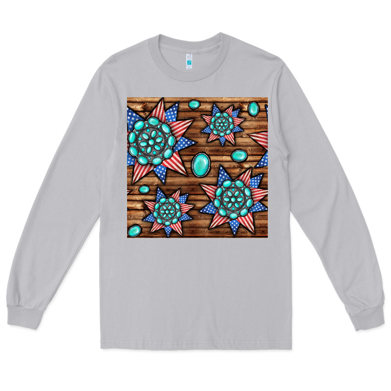 4th Of July Turquoise Gemstone Seamless Pattern Long Sleeve Tee by BundleAndBundleShop | Teevron