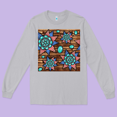 4th Of July Turquoise Gemstone Seamless Pattern Long Sleeve Tee Designed By Bundleandbundleshop