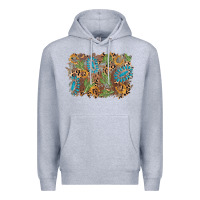 Heather Grey horseshoe leopard gemstone cactus background Premium Hoodie - AdoDesignShop