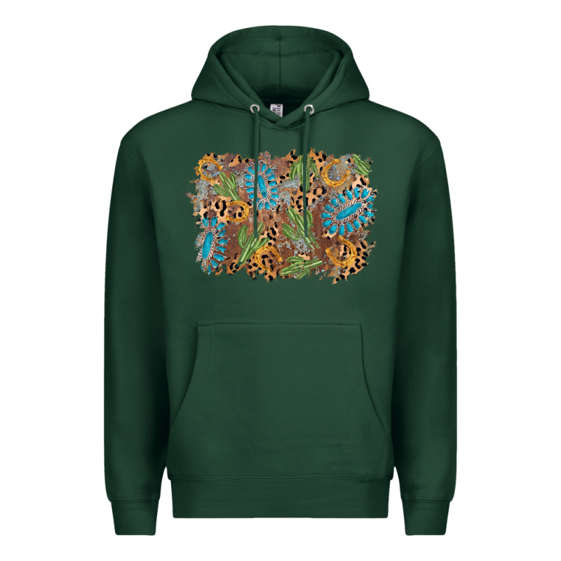Horseshoe Leopard Gemstone Cactus Background Premium Hoodie by AdoDesignShop | Teevron
