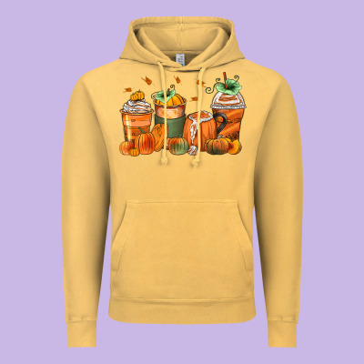 Pumpkins Coffee Cups Vintage Hoodie Designed By Zillion Design Studio