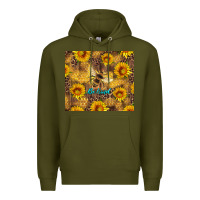 Army Green be kind bee and sunflowers Premium Hoodie - Artiststas