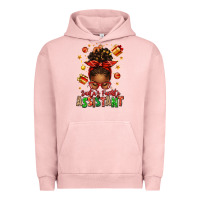 Pigment Salmon santa's favorite assistant afro messy bun Urban Hoodie - texasbilliewilder