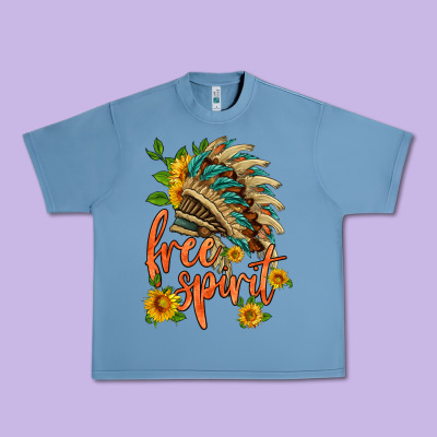 Free Spirit Sunflower And Indian Headdress Urban Heavy Tee Designed By Hra Design Shop