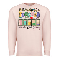 Pale Pink battery life of a teacher monday friday Premium Sweatshirt - MaliasSmallBusiness