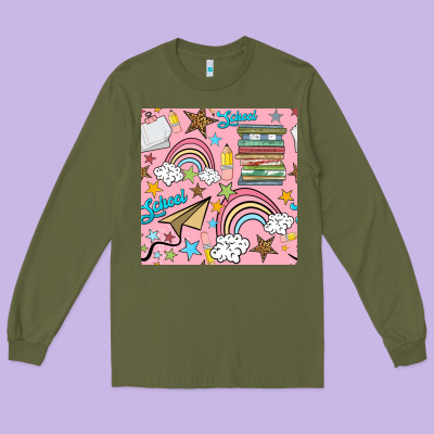School With Rainbow Seamless Pattern Long Sleeve Tee Designed By Bundleandbundleshop