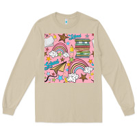 Mushroom school with rainbow seamless pattern Long Sleeve Tee - BundleAndBundleShop