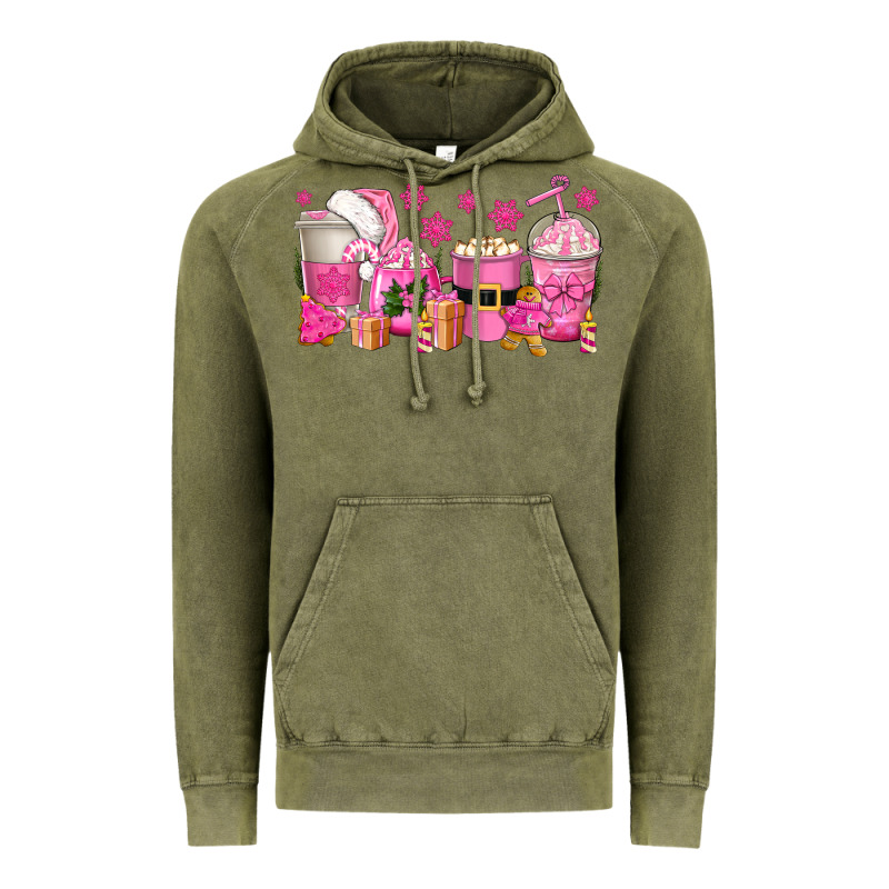 Pink Christmas Coffee Cups Vintage Hoodie by texasbilliewilder | Teevron